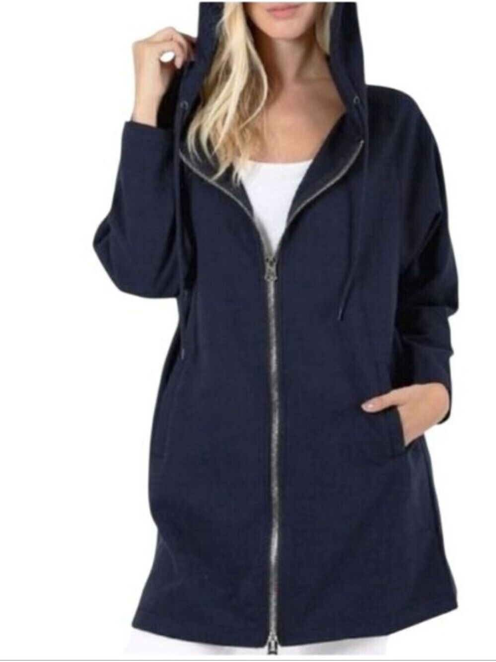 ZENANA Blue Full Zippered Hoodie With Pockets Size Medium NWT